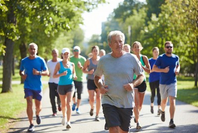 Group of runners jogging in park