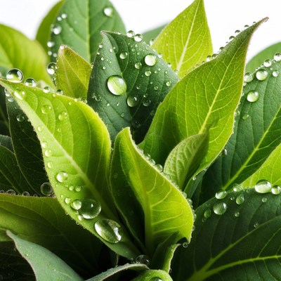 Green leaves with water droplets