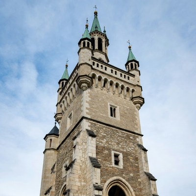 Medieval Castle Tower with Green Spires