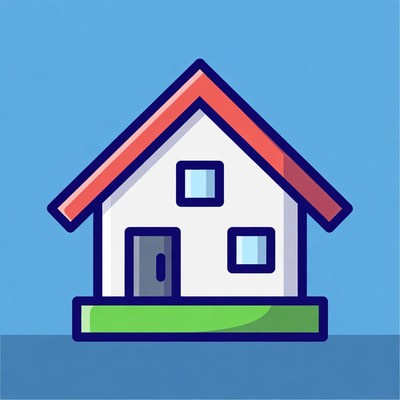 White house with red roof illustration