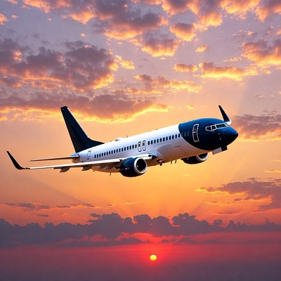 White Airplane Flying at Sunset