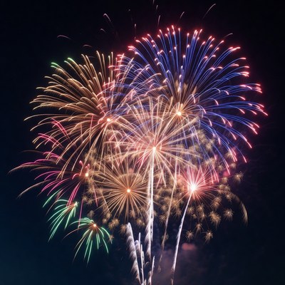 Colorful Fireworks Exploding at Night