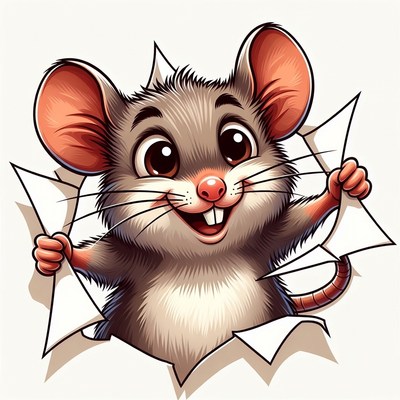Cute cartoon mouse tearing paper
