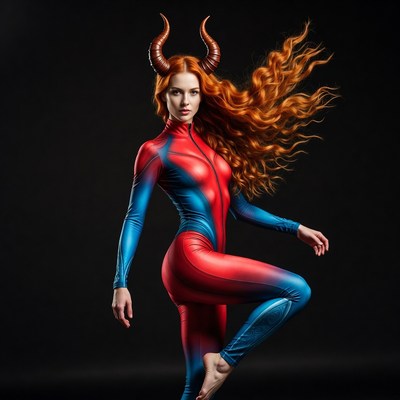 Redhead woman with demon horns