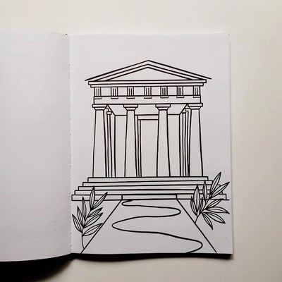 Greek Temple Coloring Page Outline