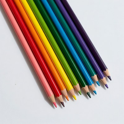 Colorful pencils arranged on white background