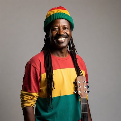 Rasta man with dreadlocks holding guitar