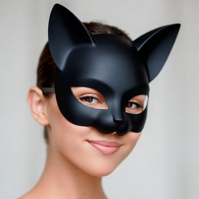 Woman wearing black cat mask