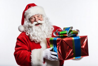 Santa Claus holding red gift box