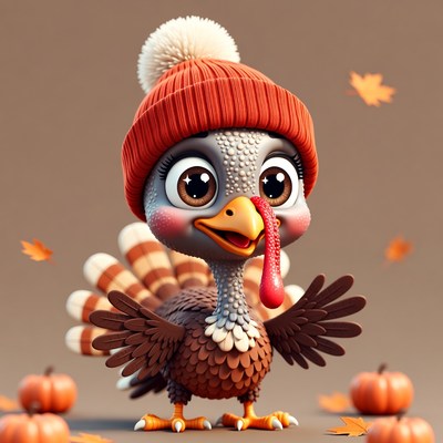 Cute Turkey Wearing Red Knit Hat