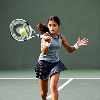 Girl hitting tennis forehand shot