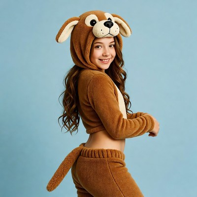 Girl in brown dog costume