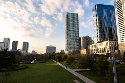 Modern Skyscrapers Over City Park