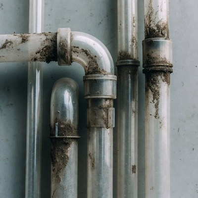 Dirty PVC Pipes on Wall