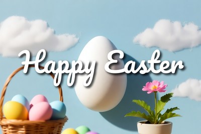 Happy Easter Basket with Eggs