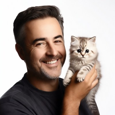 Man holding cute kitten