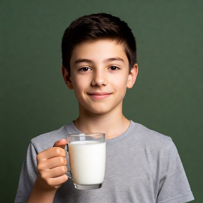 Boy holding glass of milk