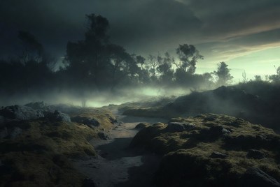 Misty Path Through Dark Forest