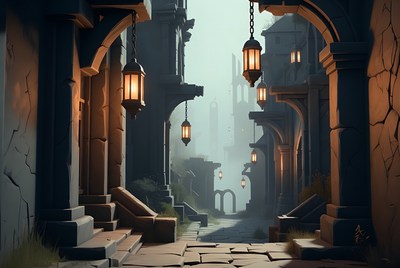 Medieval Fantasy Alley with Lanterns