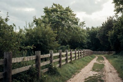 Wooden fence along dirt path
