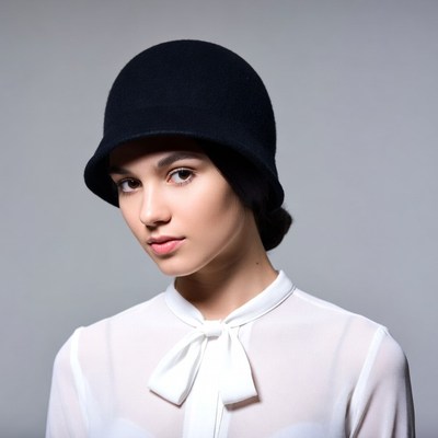 Woman wearing black cloche hat