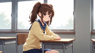 Anime girl at school desk