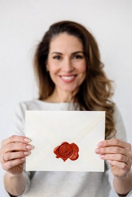 Woman holding sealed envelope
