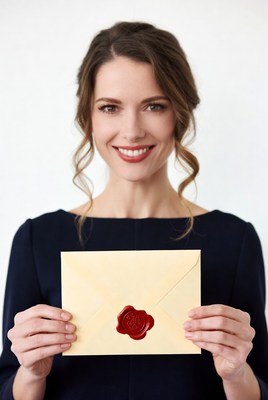 Woman holding sealed envelope