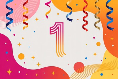 Number 1 with Colorful Streamers