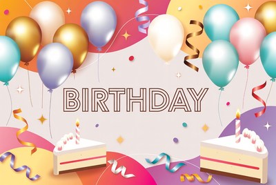 Colorful Birthday Balloons and Cake