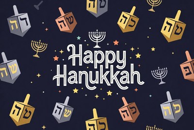 Happy Hanukkah Dreidels Menorah