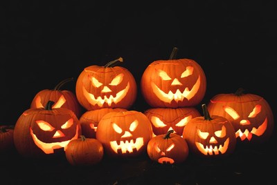 Jack-o'-lantern Pumpkins on Black Background
