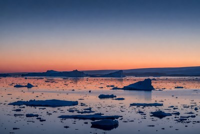 Icebergs in Arctic Sunset Waters