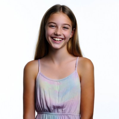 Teen girl smiling in pastel dress