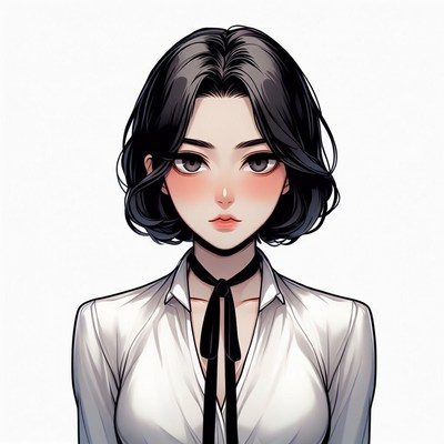 Anime girl in white shirt black tie