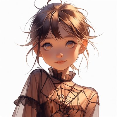 Anime girl in sheer web dress