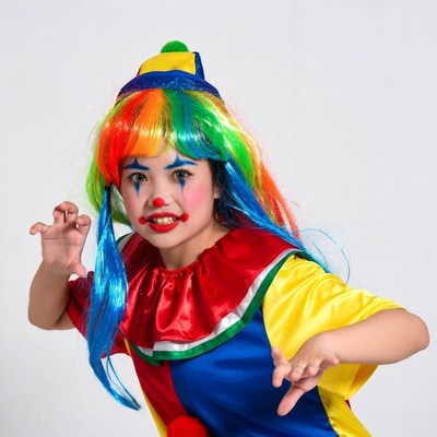 Girl in colorful clown costume