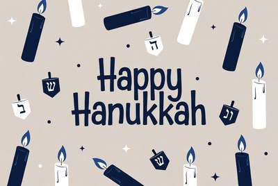 Happy Hanukkah Illustration with Dreidels and Candles
