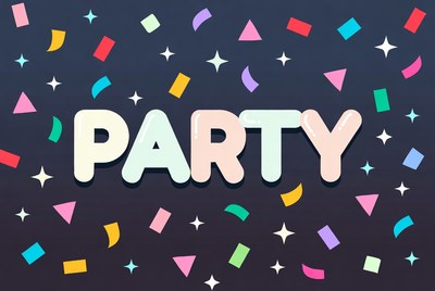 Colorful Party Text with Confetti