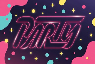 Neon Pink Party Text Illustration