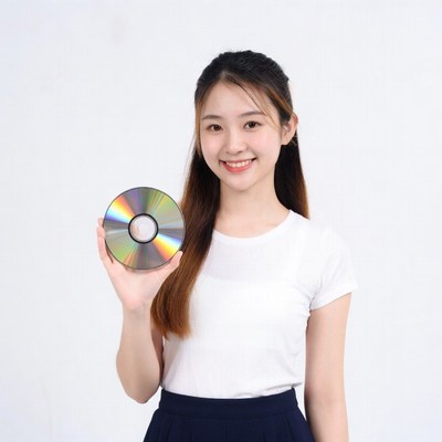 Asian woman holding CD