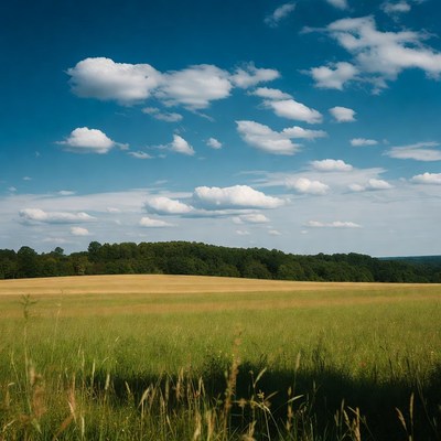 Golden wheat field under blue sky