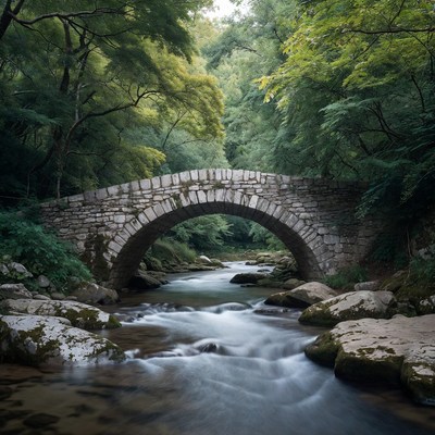 Stone Arch Bridge over Forest Stream