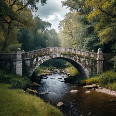 Stone Arch Bridge over Forest Stream