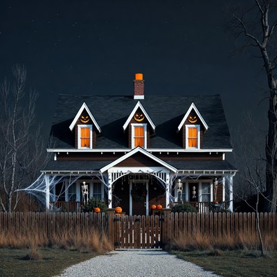 Spooky Haunted House on Halloween Night