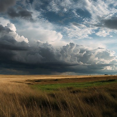 Dramatic Storm Clouds over Golden Grassland