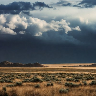 Dramatic stormy clouds over golden prairie