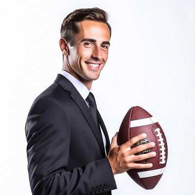 Man in suit holding football