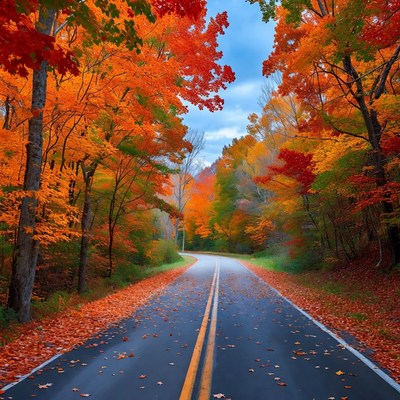 Autumn Road Through Colorful Forest