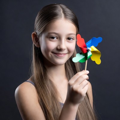 Girl holding colorful pinwheel